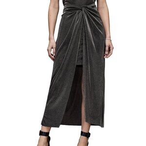 ✅NWT ALLSAINTS Sami Black Silver Metallic gathered Midi‎ Skirt SIZE 2